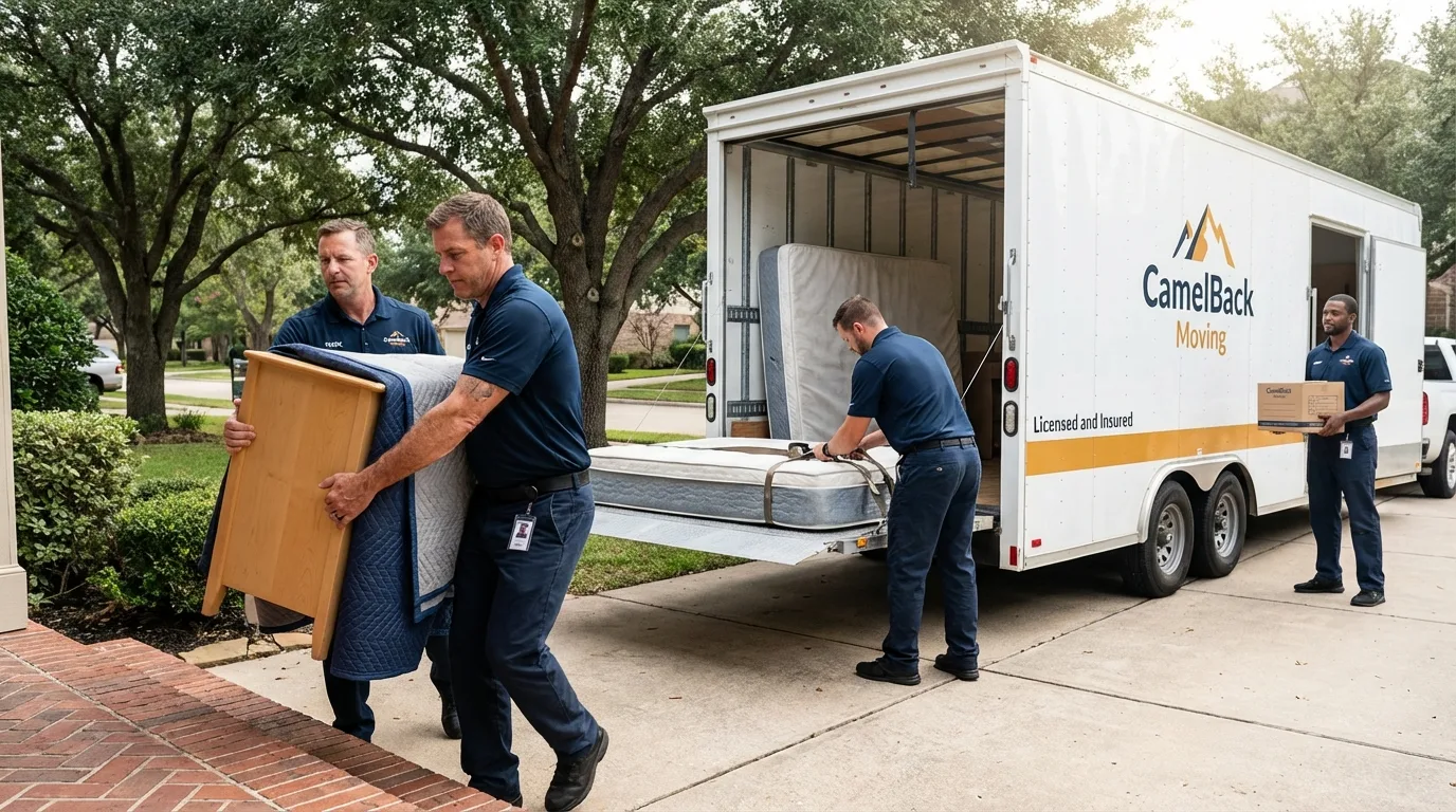Crew loading residential truck for cross-state move from Galesville, WI
