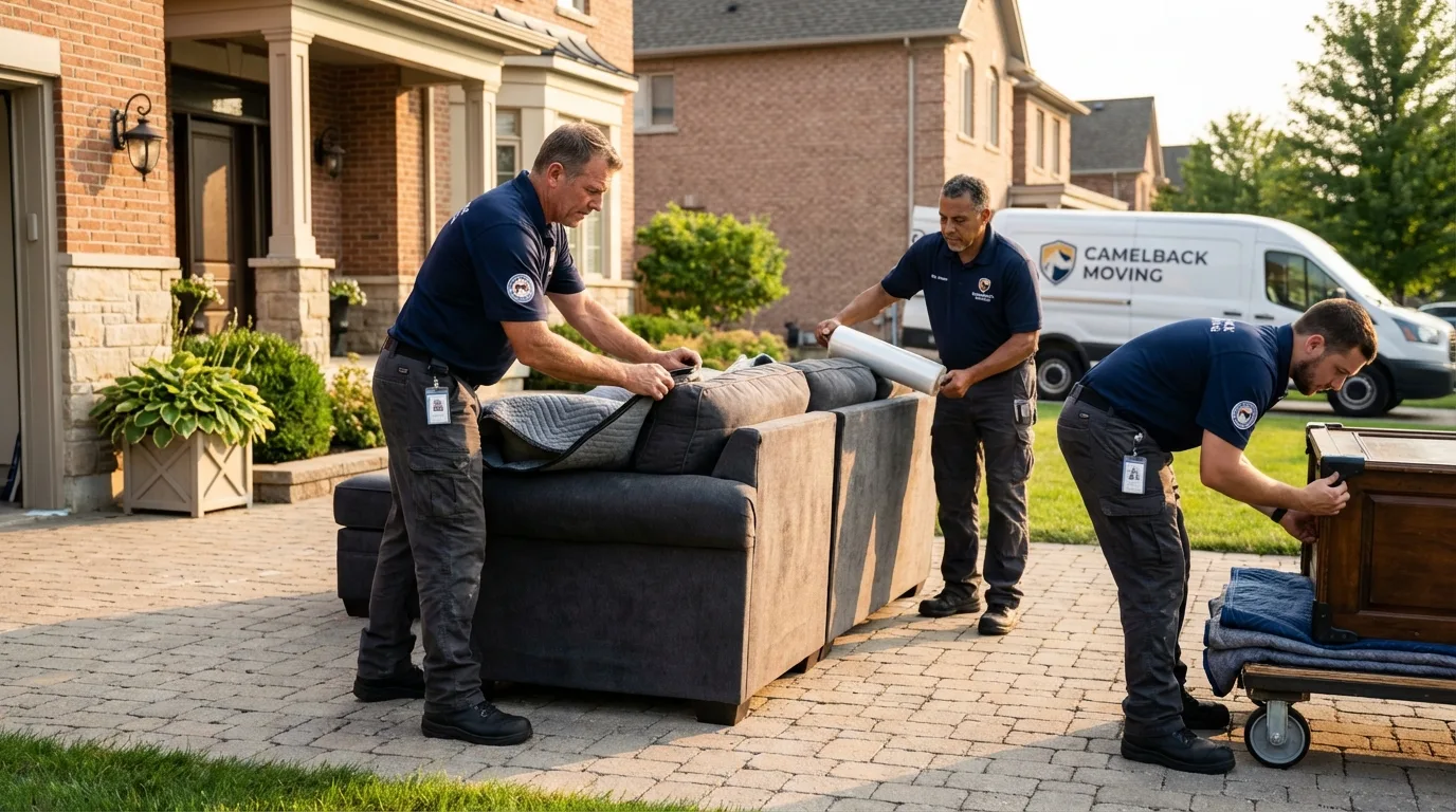 Large estate moving crew wrapping furniture in Galesville, WI