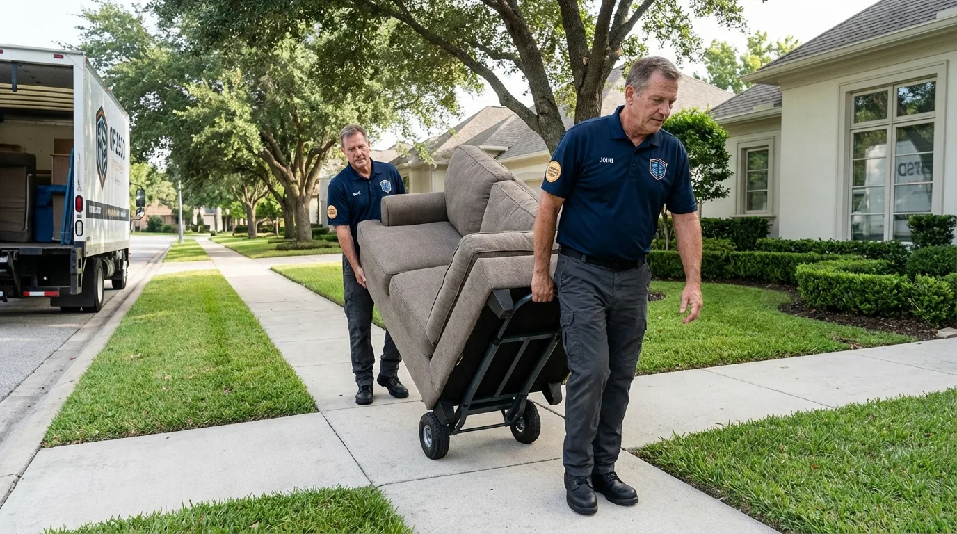 Local residential moving crew loading furniture in Galesville, WI